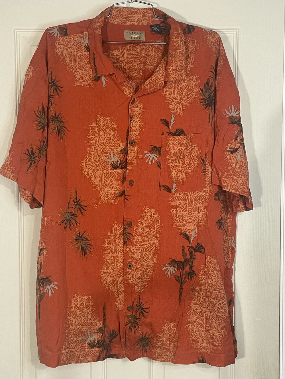 Natural Issue Mens Hawaiian Shirt XXLarge Palm Tree Geometric Pattern 100% Silk